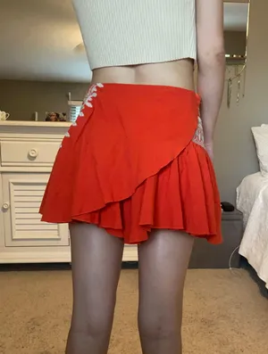 Anthropologie Orange Embroidered skort thumbnail 4