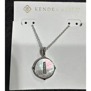 Kendra Scott Letter "I" Disc Pendant Necklace Rhodium Black Mother-Of-Pearl thumbnail 2