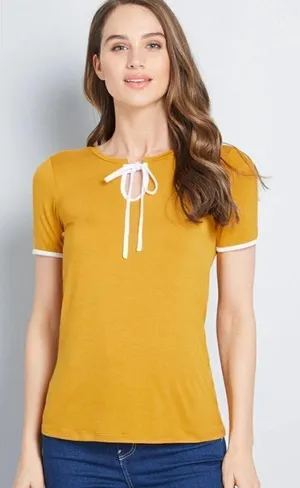 Modcloth‎ Golden Yellow What's the Hap Short Sleeve T-Shirt M thumbnail 1
