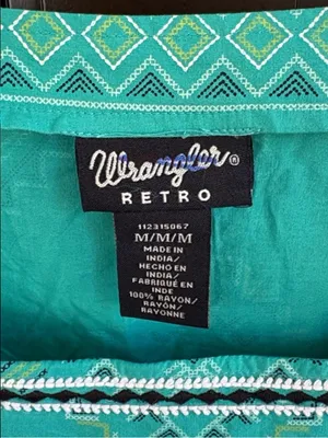 NWT Wrangler Retro Square Neck Aztec Print Top Teal Size Medium thumbnail 3