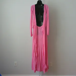 Ethereal Boho Cotton Flowy Fairy Peasant Maxi Dress OS Pink thumbnail 7