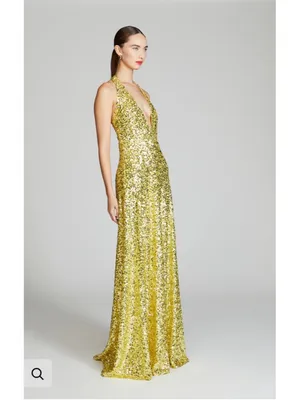Halston New Renata Sequin Maxi Dress Yellow Size 4 thumbnail 6