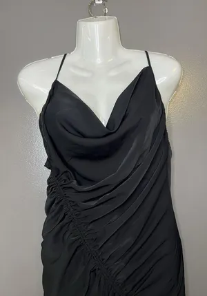 Abercrombie & Fitch Dress Womens Medium Black Satin Ruched Cowl Slip Midi Party thumbnail 1