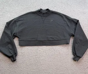 Gymshark Women’s Small Charcoal Cropped Oversized Crewneck Sweatshirt Minimal thumbnail 1