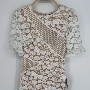 Lulus My Dearest White Lace Short Sleeve Mini Dress Medium White Bridal Cocktail thumbnail 4