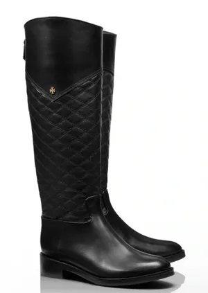 5.5 Tory Burch Claremont tall riding boots black quilted leather equestrian thumbnail 1