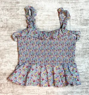 J Crew Womens Small Floral Crop Top Ruffle Flowers Smocked Liberty Fabric Summer thumbnail 1