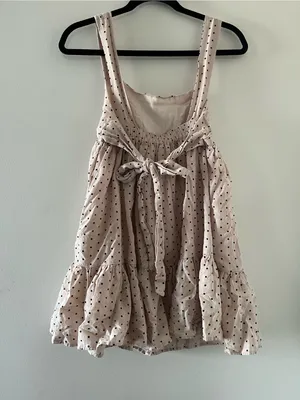 Cotton Cream Black Polka Dot Babydoll Mini Dress Small Coquette Tie Back thumbnail 5