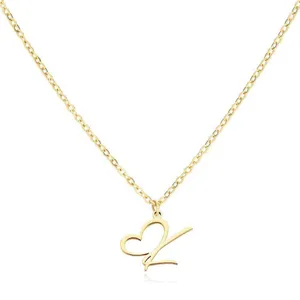 Letter K Cursive Heart Initial Necklace Gold thumbnail 1