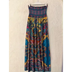 Flying Tomato Paisley Maxi Dress Womens Large Blue Yellow Smocked Strapless Boho thumbnail 5
