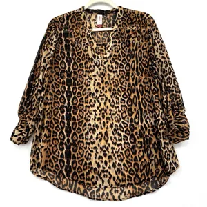 No Boundaries Leopard Print Sheer Blouse Women Large Brown Black Layer Tunic Top thumbnail 1