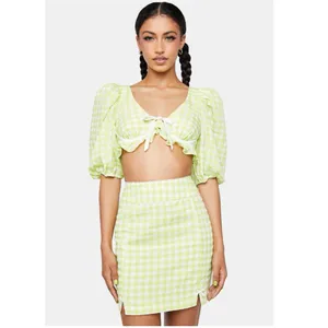 For Love & Lemons Maureen Bralette Top Green‎ Gingham Print S $148 thumbnail 2