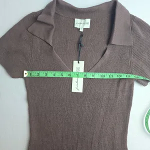 Freshman NWT 55O Knit‎ Collared V Neck Short Sleeve Bodycon Midi Dress Brown L thumbnail 8