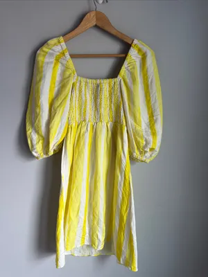 Tuckernuck Eubanks Wimberly Yellow Cabana Stripe Annie Smocked Dress Small thumbnail 3