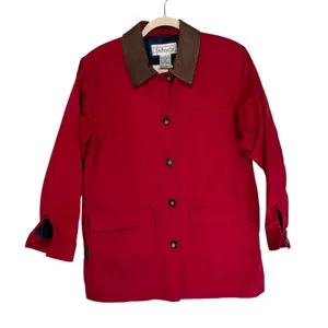 Talbots Red Cotton Barn Jacket Leather Collar Plaid Flannel Lined XS‎ thumbnail 8