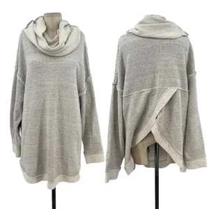Free People Beach Gray Cowl Neck Split Back Oversized Sweatshirt Size Medium‎ thumbnail 2