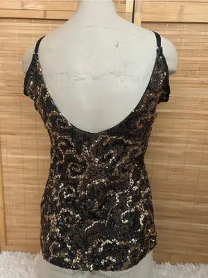 BKE Boutique black gold cami tank top blouse spaghetti straps adjustable M thumbnail 3