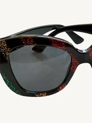 Gucci GG0327S Rainbow Glitter Sunglasses Black Cat Eye New Full Set Box thumbnail 10