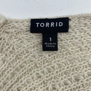 Torrid Sz 1X Cardigan Sweater Open Front Open Knit Fringe Oversized Boho Beige thumbnail 8