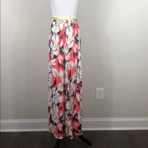 Floral Maxi Skirt Coral Navy High Waist Elastic Waist Side Slit Size Small thumbnail 6
