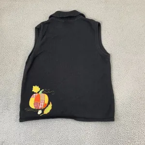 Breckenridge Sweater Vest Women L Black Pumpkin Fall Leaves Autumn Sleeveless thumbnail 5