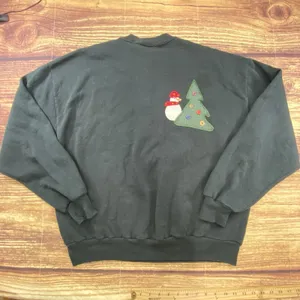 Vtg Snowman Applique Sweatshirt Adult XL Faded Black Jerzees Tag Grandma thumbnail 3