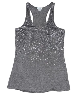 Old Navy Y2K Sequin Racerback Tank Top Size M Gray Preppy Holiday Elena Bella thumbnail 1