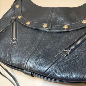 Botkier TRIGGER Mermaid Blue Moto Leather Hobo Shoulder Bag Studded Fringe thumbnail 7