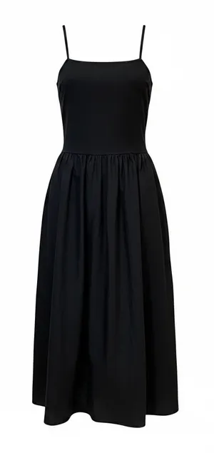 The Drop Women Black Mixed Media Midi Dress Pockets XL Square Neck Cotton Blend thumbnail 1