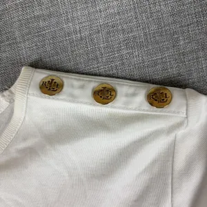 Lauren Ralph Lauren T-Shirt Womens L White‎ Long Sleeve Crew Neck Buttons thumbnail 4