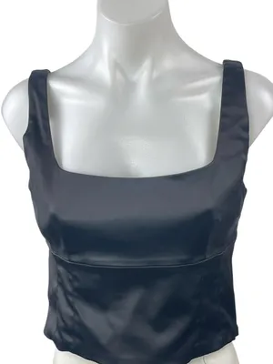 Aritzia Wilfred Shine Satin Bustier Black Square Neck Sleeveless Crop Tank Top M thumbnail 1