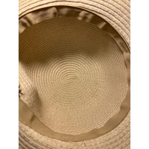Woven Paper Straw Sun Hat Turquoise Bead Accent Split‎ Back Wide Brim Tan OSFM thumbnail 12