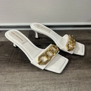 GOOD AMERICAN White Gold Chain Kitten Heels thumbnail 2