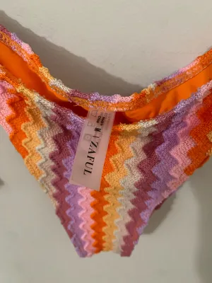 Zaful Orange Chevron Knit Bikini with Multicolor Stripes thumbnail 9