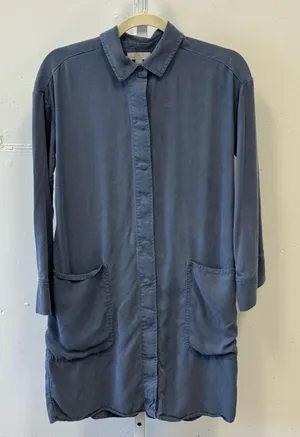 COS 100% Lyocell Lightweight Minimalist Button Down Tunic‎ Shirt Dusty Blue Sz 2 thumbnail 1