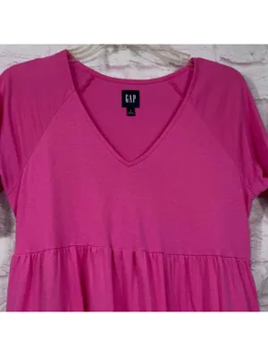 Gap Womens Pink Tiered Babydoll Dress Size Small Short Sleeve V-Neck thumbnail 2