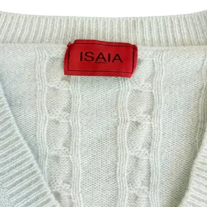 Isaia Napoli Cream 100% Cashmere Cable Knit V-Neck Sweater Made in Italy Size M thumbnail 2