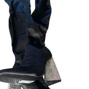 NEW ASOS Glam Black Over-the-Knee Stretch Boots Crystal Embellished Cone Heel thumbnail 6