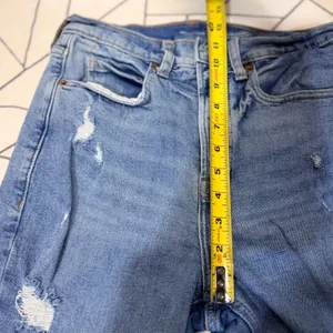 Old Navy Sky-Hi Straight Jeans 4 Blue‎ Distressed Raw Hem Extra High Rise thumbnail 4