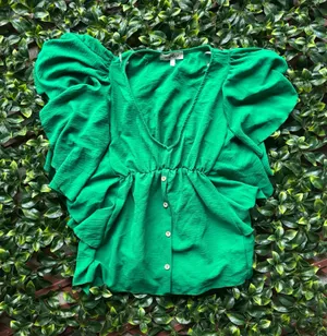 Haptics by Karen Green Button Ruffle Woven Top size Large thumbnail 2