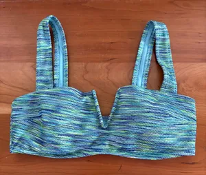 Aerie Bandeau Bikini Top Blue Green Space Dye V-Wire Notch‎ Swim Small thumbnail 1