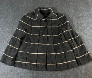 Zara Basic Womens Grey Plaid Wool Blend Swing Coat Jacket Size S Pleated Back thumbnail 1