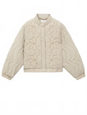 Mango Floral-Embroidered Padded Jacket NWT Grey XL thumbnail 3