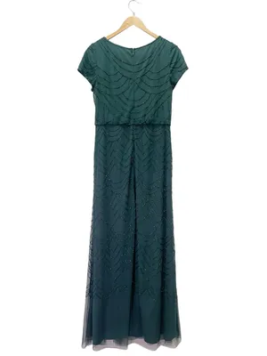 Adrianna Papell Sz 10 Dusty Emerald Green Beaded Blouson Evening Gown Maxi Dress thumbnail 3