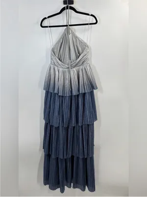 NEW Line & Dot Oracle Maxi Dress Denim Blue Halter Tiered Ruffle Formal Gown thumbnail 5