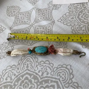 GYPSY Bohemian Turquoise /Brass/Silk Bracelet thumbnail 6
