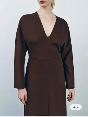 Zara Brown V-Neck Long Sleeve Maxi Dress thumbnail 2