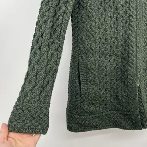 aran crafts sweater women Cable Knit XXS P Green 100 Merino Wool Fisher Chunky thumbnail 2