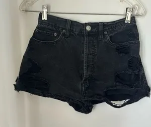 Abercrombie & Fitch Black Distressed Denim Shorts Button Fly Cotton thumbnail 1
