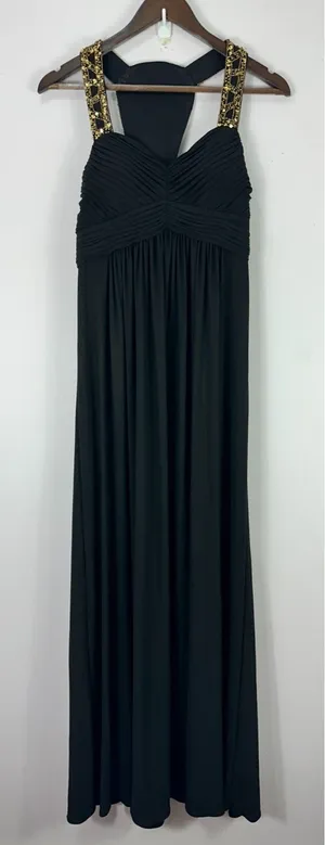 Betsy & Adam Gown Womens 6 Black Embellished‎ Cutout Ruched Formal Prom Pageant thumbnail 1